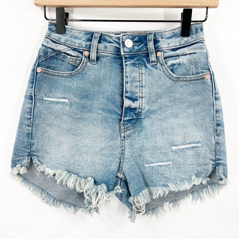 Free People Light Blue Distressed Denim Jean Shorts